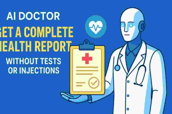 AI doctor generating a complete health report without tests or injections, futuristic medical technology concept.