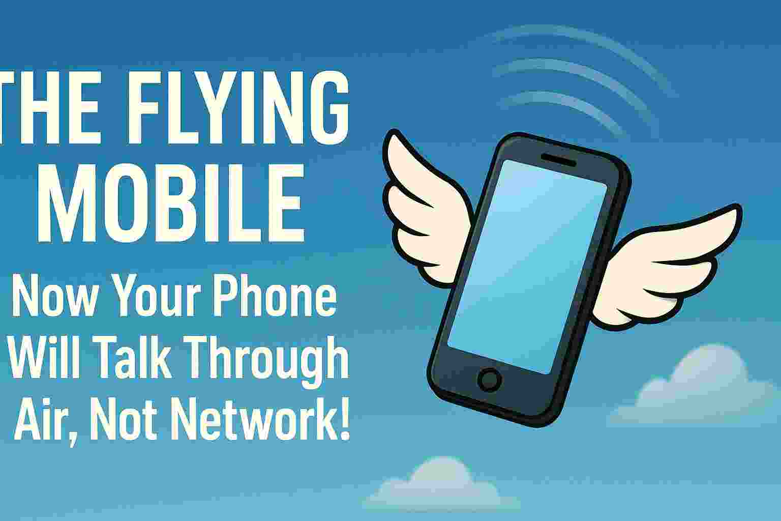 A flying smartphone with wings communicating through air, symbolizing futuristic wireless mobile technology.